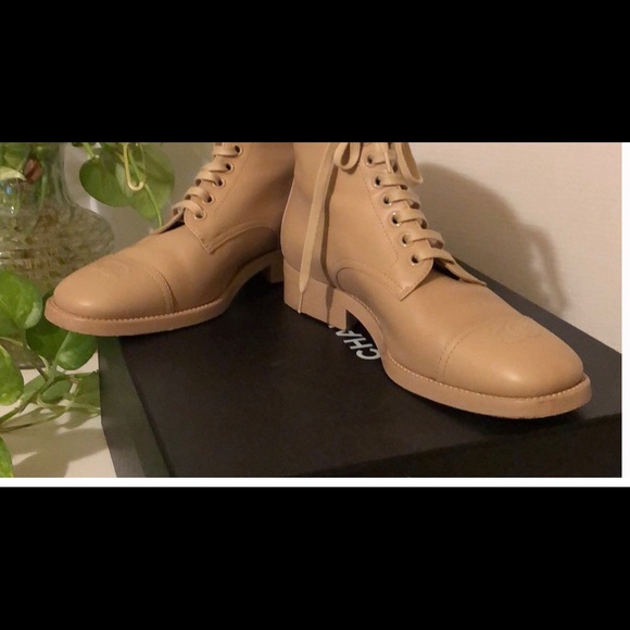CHANEL Lace Up Calf Skin Combat Boots - Picture 1 of 3